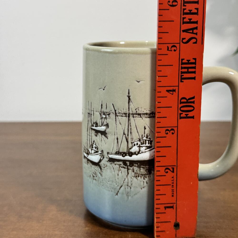 Vintage Fishing Boats Nautical Coastal Scene Coffee Tea Mug Stoneware Otagiri - Picture 4 of 4